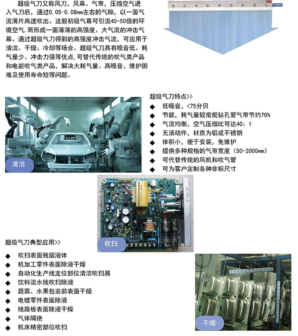 不銹鋼氣刀技術參數及應用